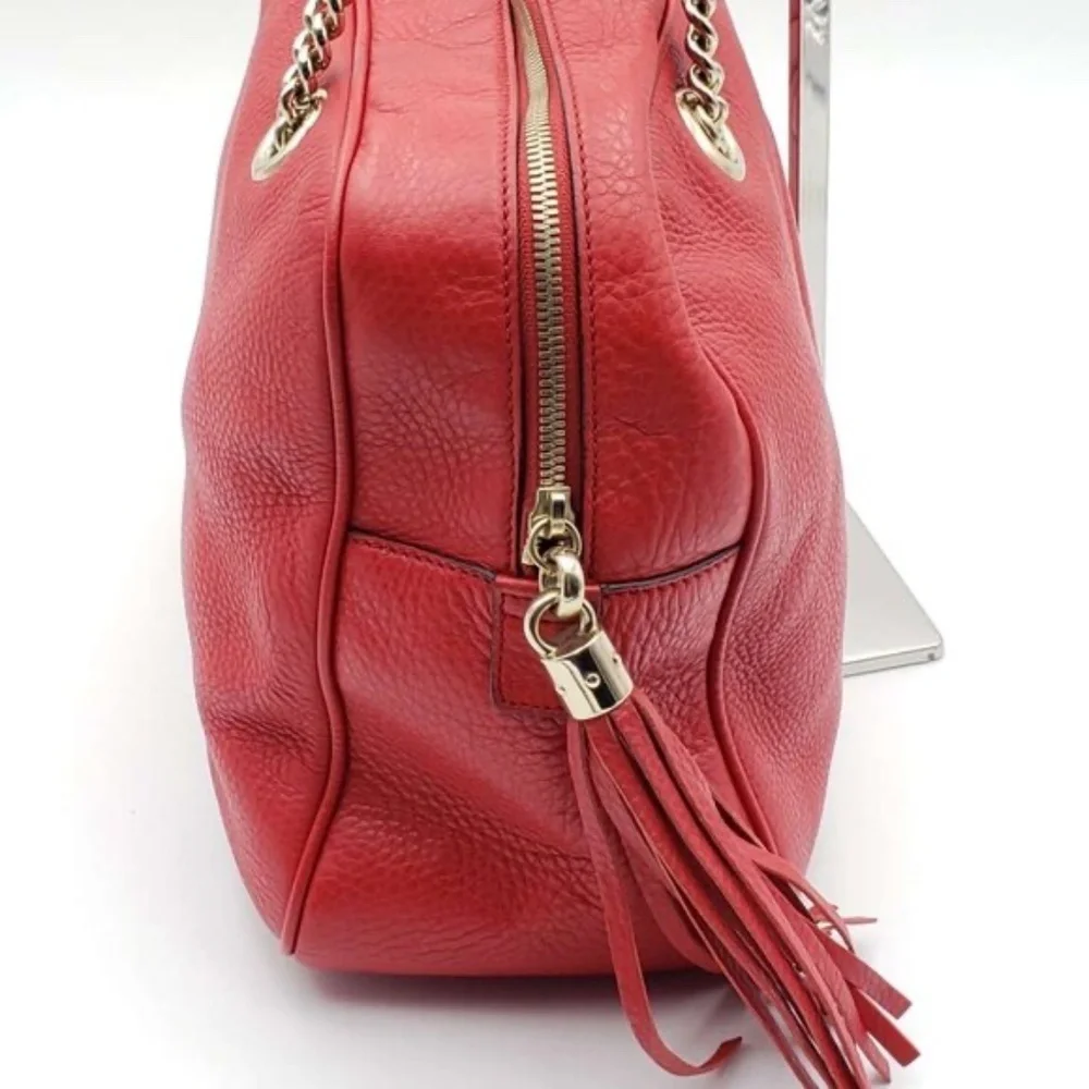 Authentic Gucci Soho Chain Shoulder Bag Red Leather GG Logo Crossbody Bag - Picture 3 of 14